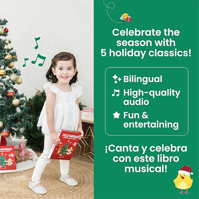 Binibi Spanish Musical Book Christmas Songs in Spanish | Bilingual Children’s Book for Babies & Toddlers 1-3 | Libro en español para Bebes