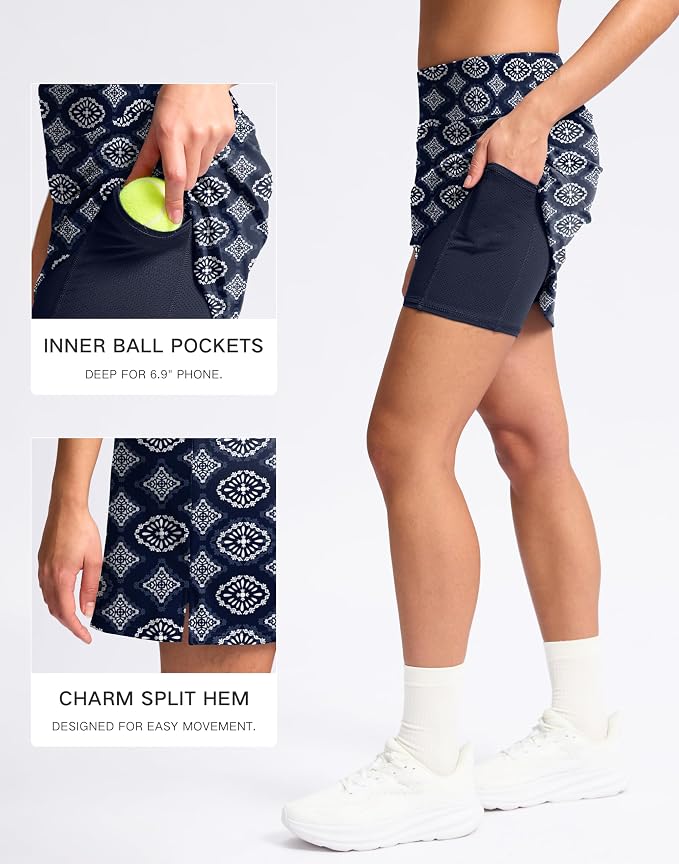 16" Skorts with 2 Pockets | Side Slits, High Waisted, A Line, Casual, Pickleball, Athletic, Golf, Tennis Skirt, for Women