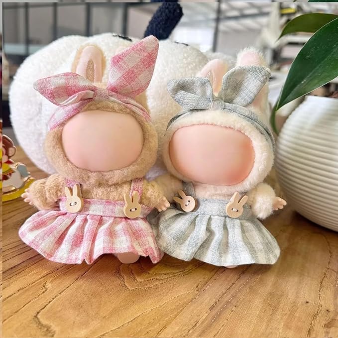 Dolls Clothes for Labubu Girl, Bow Hairband & Overalls Set for Labubu, 15cm/17cm Dolls Accessories Suit, 3 Pack Doll Outfits Stylish Clothes (NO Doll)