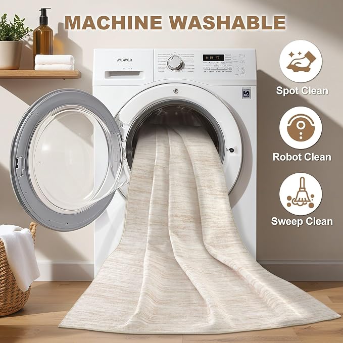 Nakagishi Boho 5x8 Area Rug Living Room Rugs Machine Washable Beige | Soft, Pet & Kid Friendly, Carpet for Living Room/Bedroom/Office/Kitchen/Nursery, Daily Home Decor Stain Resistant Moroccan
