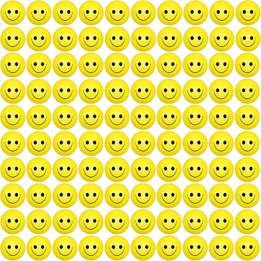 96 Pack Smile Face Stress Balls Bulk 2 Inch Funny Face Stress Relief Balls Yellow Mini Squeeze Balls Foam Smile Face Toys for Finger Exercise, School Prizes, Party Bag Fillers
