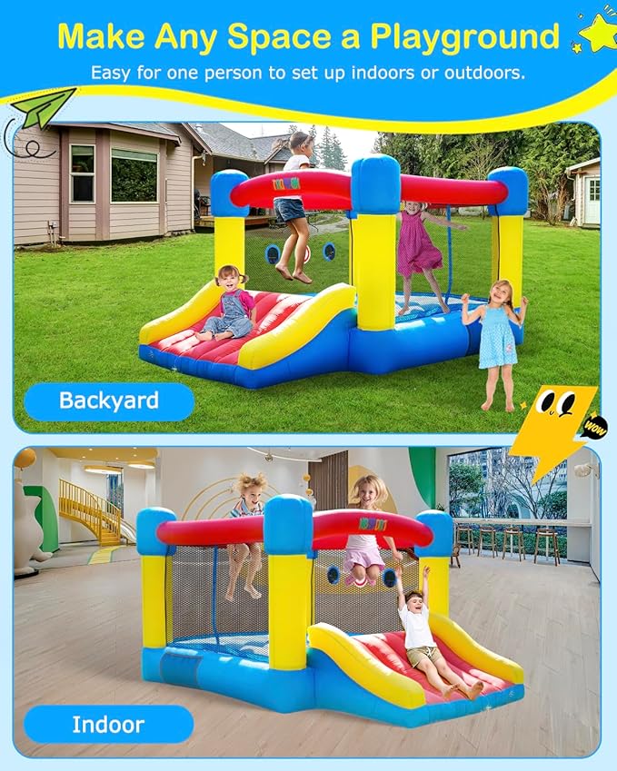 Inflatable Bounce House for Kids Ages 3-8 - Largest 6.7'x8.4' Jump Zone, Big Kids Bouncer Castle with Slide | Blower Included | Backyard Party & Birthday Gift