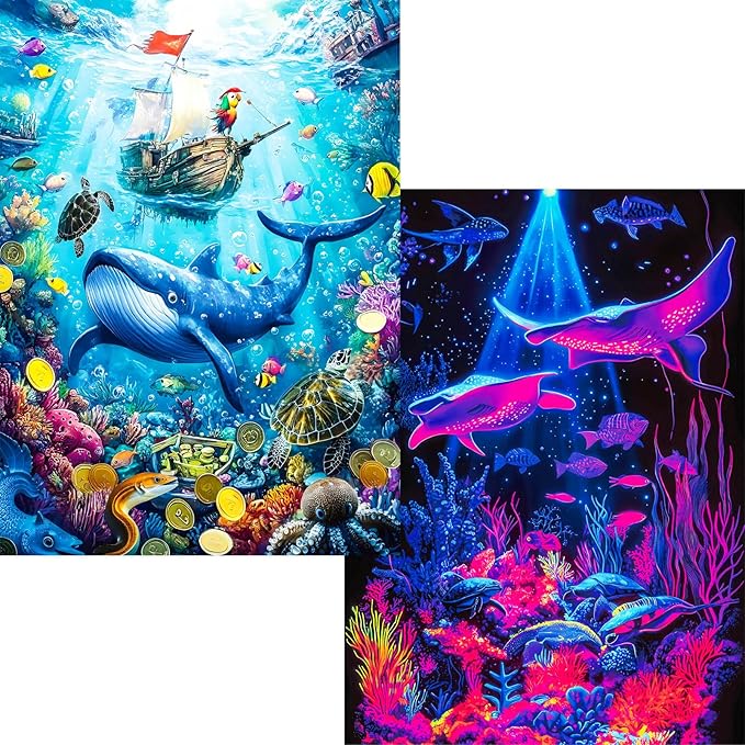 Jigsaw Puzzles 1000 Pieces for Adults- 2-Pack Ocean Animal & Whale Puzzle Set，1000 Piece Puzzle for Adults， Challenging Marine Life Art， Family Game Night Gift