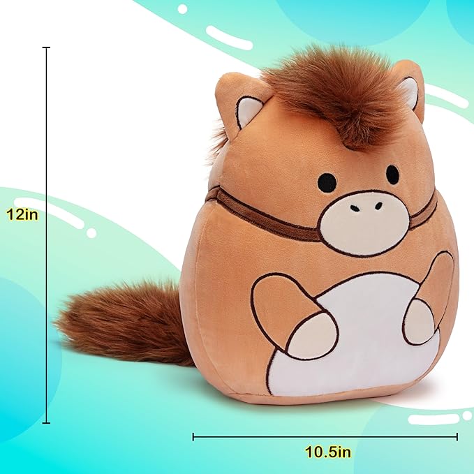 Original 12-inch Horse Plush Pillow Stuffed Animal Toy,Big Size Soft Cute Fat Cuddle Huggable Adorable Plushie,Gift for Kids