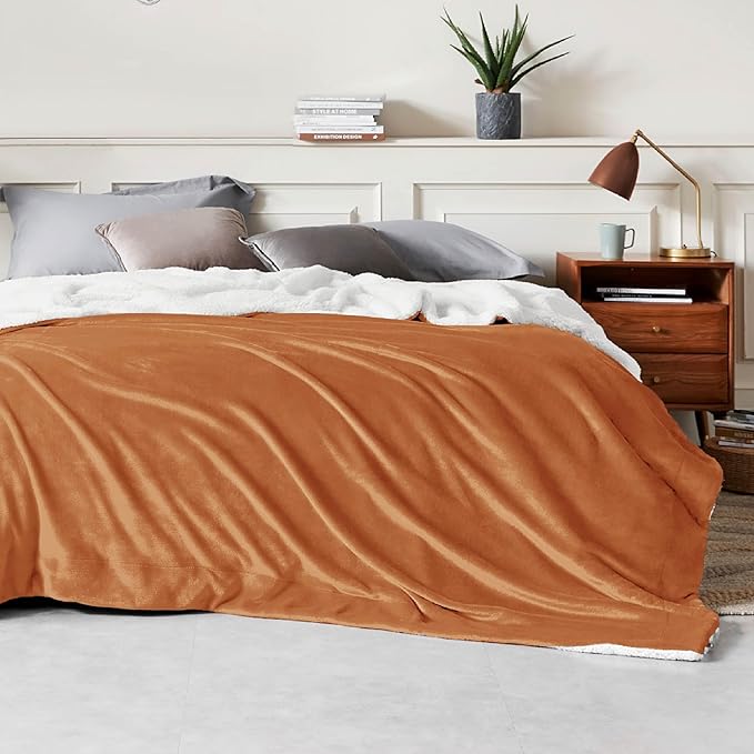 Bedsure GentleSoft Sherpa Fleece Blankets King Size for Bed, Non-Heated, Thick and Warm Throw for Women and Men, Soft Fuzzy Plush King Blanket for Winter, Burnt Orange, 108x90 Inches