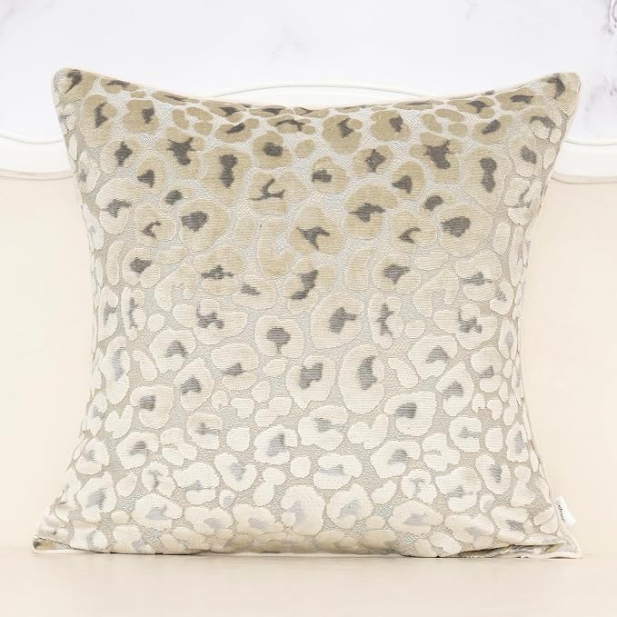 Alerfa Beige Floral Throw Pillow Cover 18 x 18 Inch Cut Velvet Sqaure Luxury Decorative Pillow Cover for Couch Living Room Bedroom