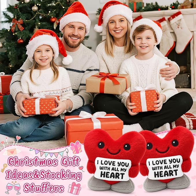 I Love You Anniversary Engagement Wedding Valentines for Men Women Couples Wife Husband Boyfriend Girlfriend Christmas To My Love Decor Red Heart Gifts for Him Her Fluffy Stuffed Animal- 5.7inch