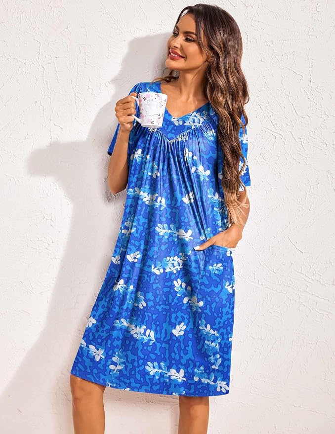 Ekouaer Womens House Dress Floral Print Nightgown with Pockets Mumu Dress