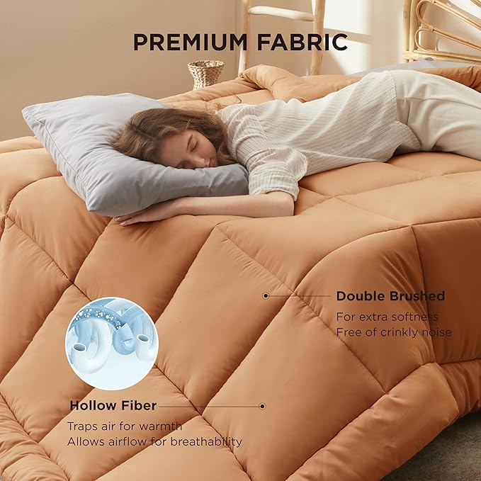 Bedsure Comforter Duvet Insert - Quilted Comforters King Size, All Season Duvet, GentleSoft Down Alternative Bedding Blanket, with 8 Tabs, Gifts for Women/Men, Burnt Orange, King 90 x 102 Inches