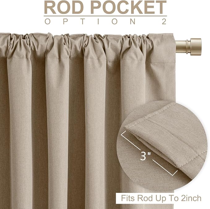 100% Blackout Shield Brown Linen Blackout Curtains for Bedroom 90 Inches Long, Back Tab/Rod Pocket Living Room Drapes, Thermal Insulated Blackout Curtains 2 Panels Set, 50" W x 90" L,Copper Brown