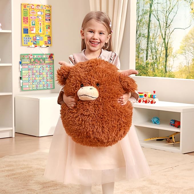 Original 16-Inch Large Highland Scottish Cow Plush Pillow Stuffed Animal Toy,Big Size Cute Soft Kawaii Hugging Cuddle Huggable Plushie,Gift for Kids