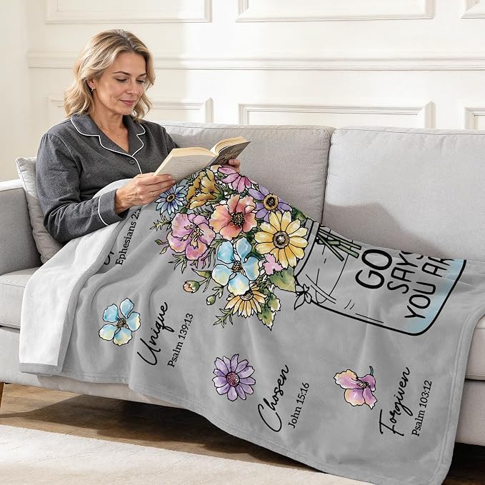 Christian Religious Gifts for Women, Grey Christian Blanket 80''x 60'' | Birthday Gifts for Women, Baptism Religious Christmas Day Spiritual Gifts for Grandma Nana Mom Sister, Throw Blankets