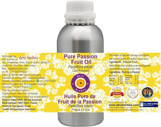 Deve Herbes Pure Passion Fruit Oil (Passiflora edulis) Cold Pressed 300ml (10 oz)