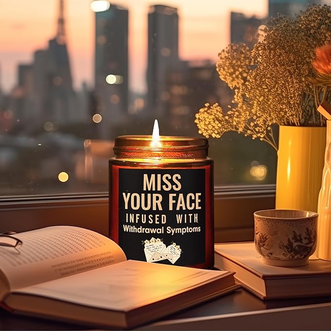 Miss Your Face Candle - Funny Friendship Gift for Best Friend Girlfriend Bestie BFF - Relaxing Gifts for Women Men Coworker - Birthday Gift for Her Sister - Eucalyptus Mint Soy Calming Candle