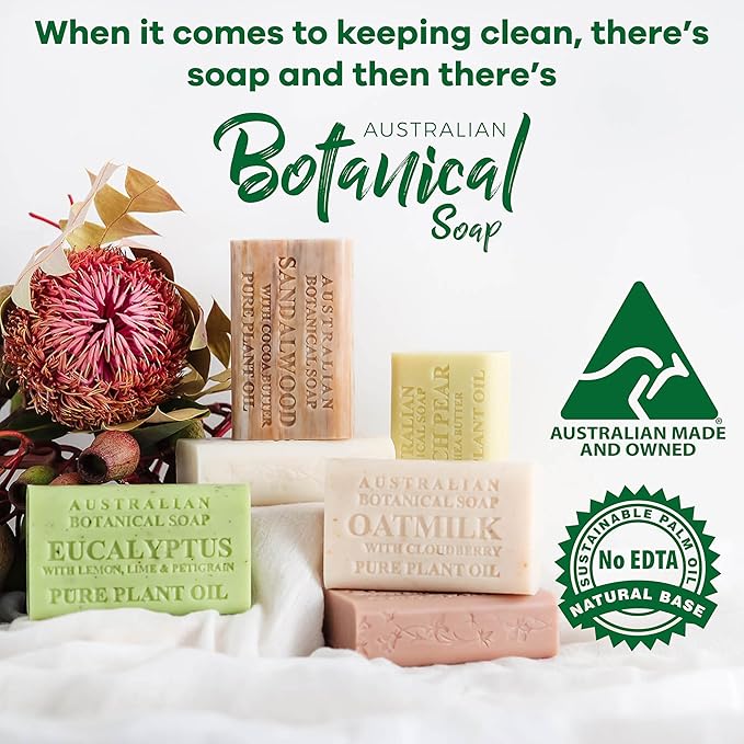 Australian Botanical Soap Oat Milk with Cloudberry – Triple Milled 6.6 oz Bar Soap with Shea Butter, Face Hand & Body Soap Bars, Pack of 4