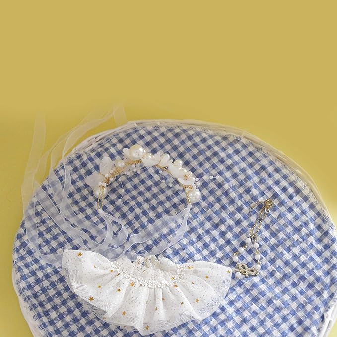 17cm Doll Clothes Set and Accessories Suit,（NO Doll） 3-Piece Set, Outfits for Clothes Set, Dolls Keychain Accessories, Including Fairy Dress, Pearl Hair Accessories, Bow Necklace(White)