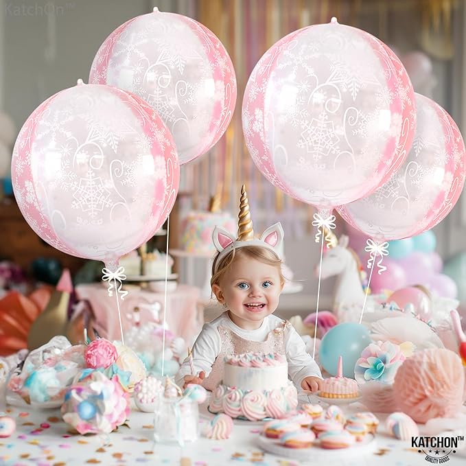 KatchOn, Huge 22 Inch Pink Snowflake Balloons - Pack of 6 | Mylar Snowflake Balloon, Pink Snowflake Decorations | Birthday Decorations For Women | Baby Shower, Princess Birthday Decoration