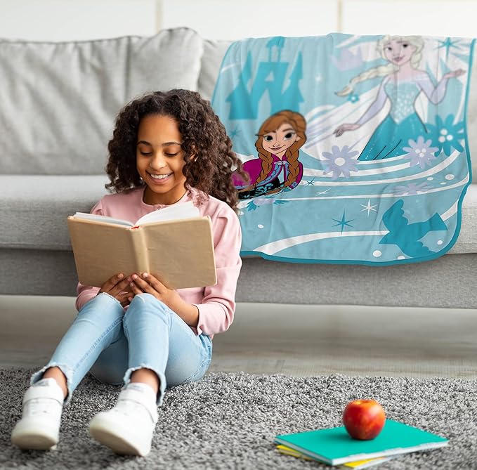 Jay Franco Kids Plush Throw Blanket – Soft & Cozy Fleece Throw for Bedroom & Couch Décor, Official Licensed Product, Blue - Frozen, 46x60 - Throw Blanket