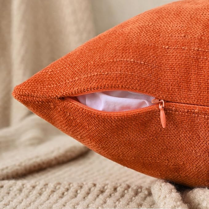 Set of 4 Soft Textured Decorative Throw Pillow Covers 26x26 Inch Cozy Farmhouse Cushion Cover Square Accent Pillow Cases for Bed Couch Sofa Living Room, Burnt Orange