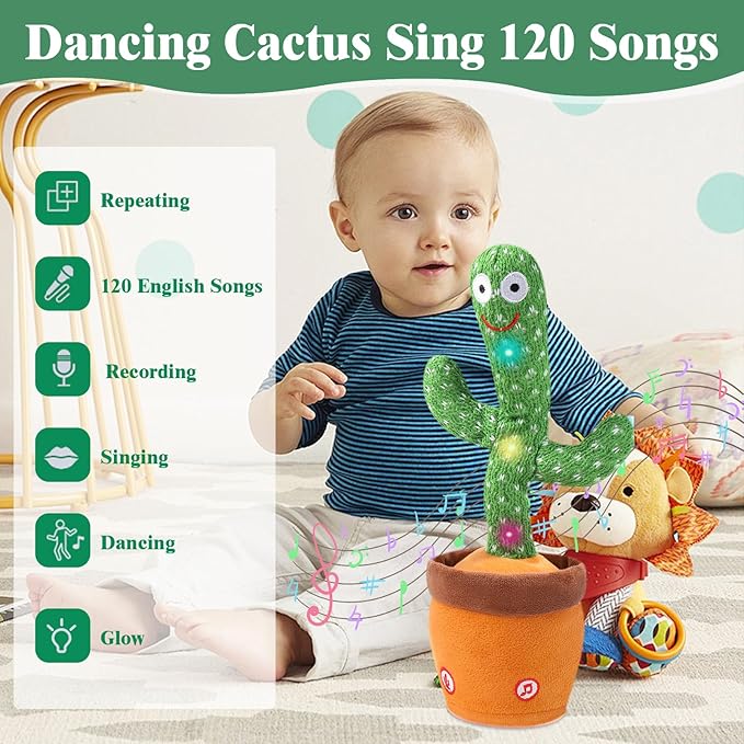 MIAODAM Dancing Cactus, Talking Cactus Baby Toy, Colorful Glowing Repeating Cactus Toy for Baby Toddler, Singing Cactus Toy 10 Pcs Songs Repeats What You Say for Baby Toy Gift Mimicking
