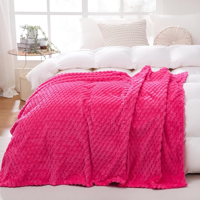 Puncuntex Hot Pink Throw Blanket 50"×60" Gifts for Mom Fuzzy 3D Jacquard | Decorative Flannel Fleece Super Soft Plush Cozy Blanket for Couch Sofa Chair Lightweight