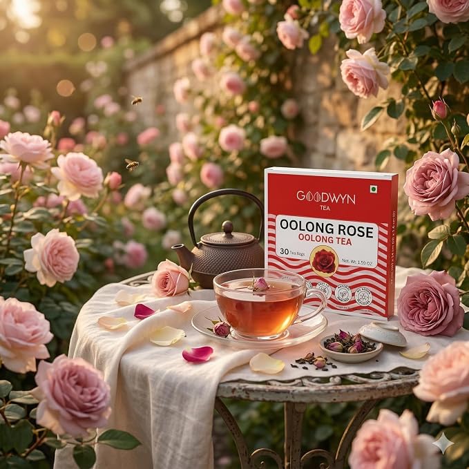 Goodwyn Oolong Rose Tea, 30 Tea Bags | Premium Oolong Tea with Rose Petals | Low Caffeine | Plastic Free Bags | Smooth Floral Blend