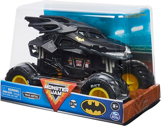 Monster Jam Official Batman Monster Truck - Retro Batmobile Collector 1:24 Scale Die-Cast Vehicle - Chrome Rims and BKT Tread Tires for Use in All Playsets - Collectible for Fans & Birthday Parties