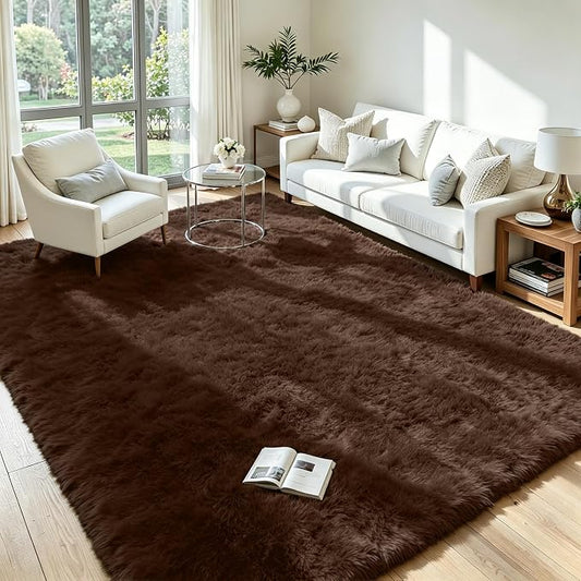 5x8 Area Rug for Living Room, Ultra Soft Fluffy Brown Rugs for Bedroom, Non Slip Large Shag Carpet, Fuzzy Plush Nursery Rug, Thick Washable Indoor Floor Carpets for Kids Office Dorm Home Decor
