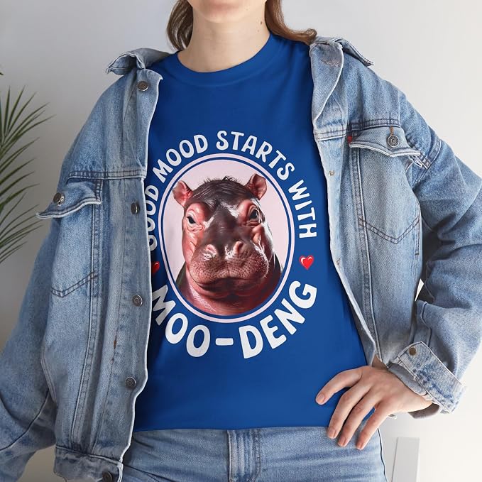 Good Mood Starts with Moo Deng Unisex T-Shirt, Funny Moo Deng Good Mood Minimalist Men and Women Shirt