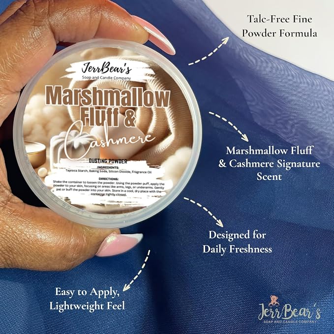 Marshmallow Fluff & Cashmere Dusting Powder for Women, 4oz Jar | Talc Free Body Formula, Soft Scented Skin Care, Gentle Powder for Daily Freshness, Includes Puff Application