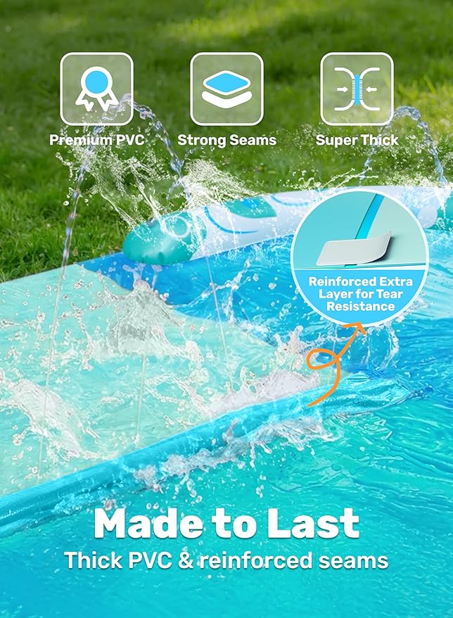 JOYIN 22.5FT Water Slide and 2 Inflatable Boards, Extra Long Heavy Duty Double Lawn Waterslide with Sprinkler for Kids Adults Backyard Summer Water Toy Outdoor Fun, Blue, Light Blue