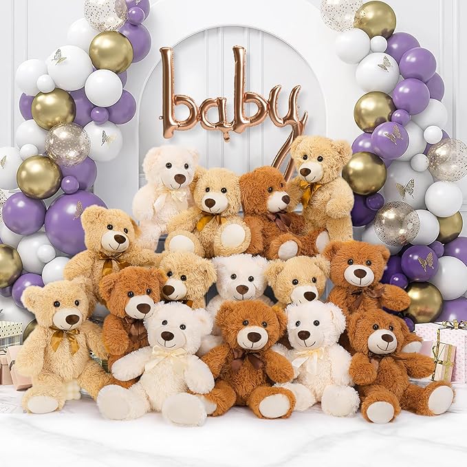 MaoGoLan 15 Pack Teddy Bears Bulk for Baby Shower, 14 in Small Teddy Bear Plush Toy, Mini Stuffed Bears Bulk for Kids Girlfriend, Wholesale Small Bear for Wedding, Birthday, Christmas