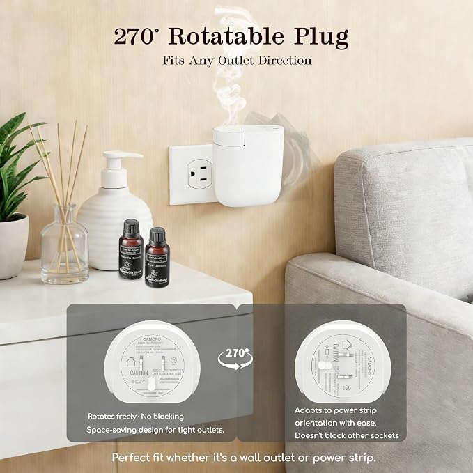 Waterless Diffuser for Essential Oil, Plug in Wall Scent Diffuser for Home, Quiet Cold Air Aromatherapy Diffuser with 500 Sq Ft Coverage, Includes 2×30ml Hotel-Inspired Oils (Pure White)