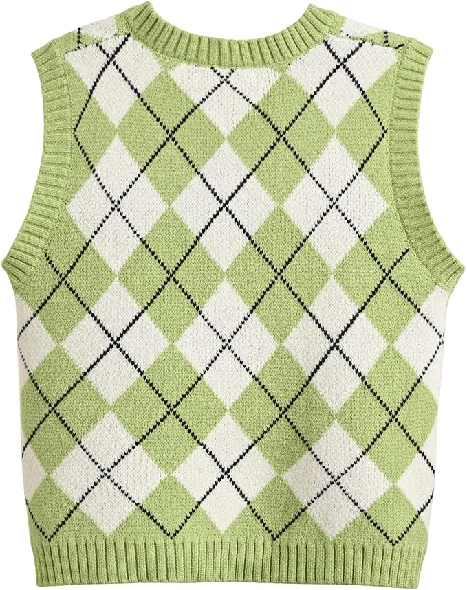Women's Sweater Vest,Y2K Sleeveless Pattern Preppy Style Knitted Crop Tank Top for Girl