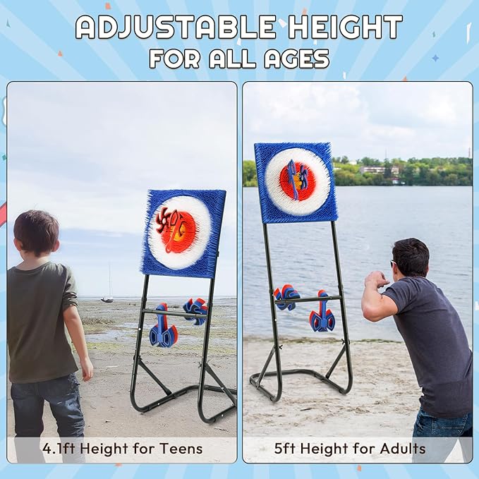 A11N SPORTS Axe Throwing Game with Steel Frame and Bristle Target, Safe Indoor Outdoor Target Game Set, Adjustable Height Yard Game with Axes & Stars for Backyard, Lawn, or Party Play