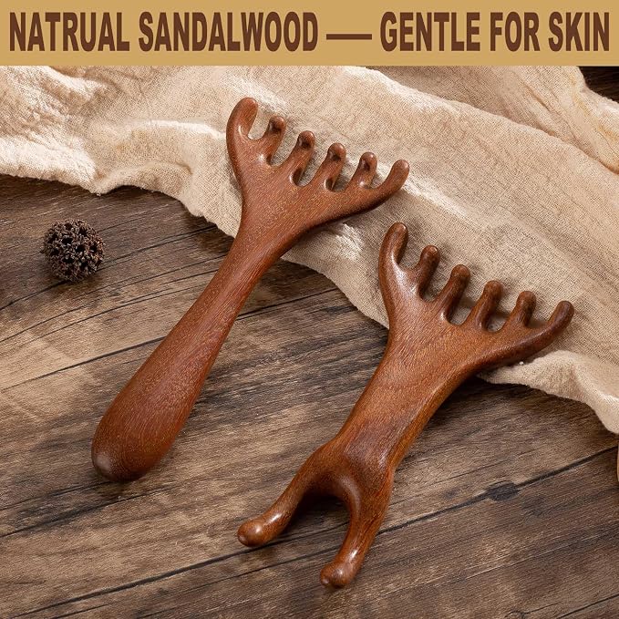 Head Massager Scalp, Wooden Scalp Massager, Foot Massage Tool | with storage pouch, natural Sandalwood, masajeador de cabeza, scalp massage for stress relax, foot massage for muscles relax
