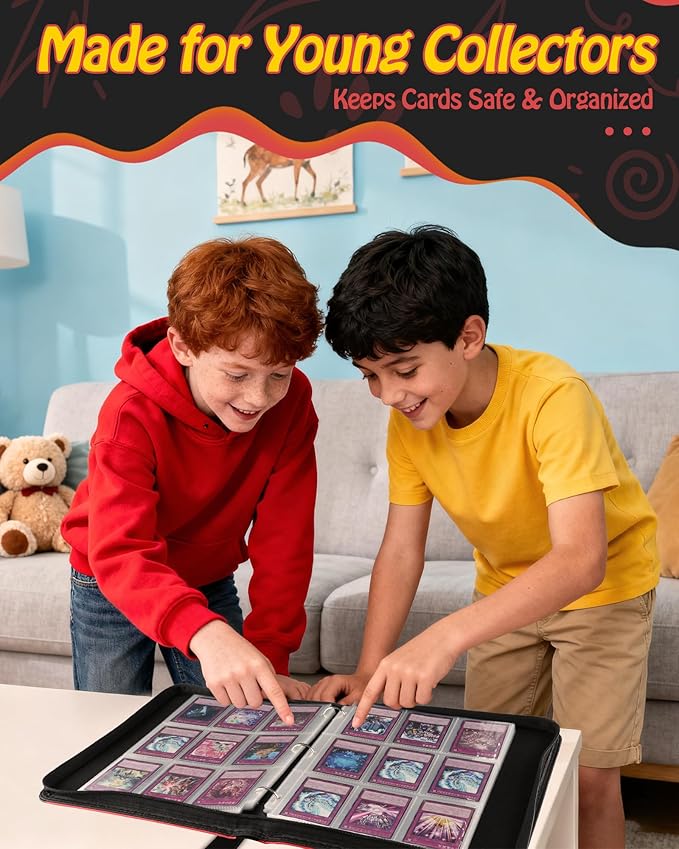 Trading Card Binder, 9-Pocket, Holds 1080 Cards, 120 Pages Side-Loading Card Album, PU Leather, Acid-Free Archival Sleeves, Durable Organizer for MTG, TCG & Sports Cards, Gift for Kids, Boys and Girls