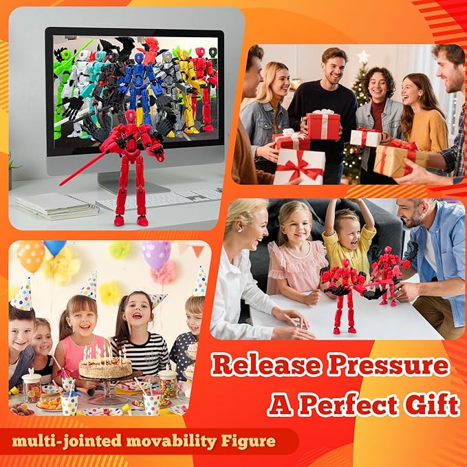 5.5Inch T13 Action Figure Assembly Completed, T13 3D Printed Action Figure Multi-Jointed Movable Robot Set,Collectors Desktop Decorations for Game Lovers Toys (Luminous Red)