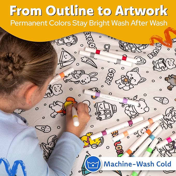 Craftikit Cozy Coloring Blanket for Kids & Adults -15 Markers | 40" x 60", Fabric Markers Included, Permanent Vibrant Sherpa Fleece Design, Ages 3+, Machine Washable, Gift Wrapped