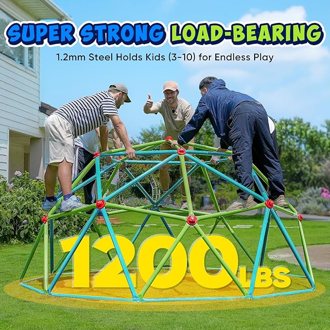 Zupapa 10FT Climbing Dome with Hammock, Outdoor Jungle Gym for Kids, Geometric Dome Climber Supporting 1200LBS Outdoor Play Equipment, Cyan&Green