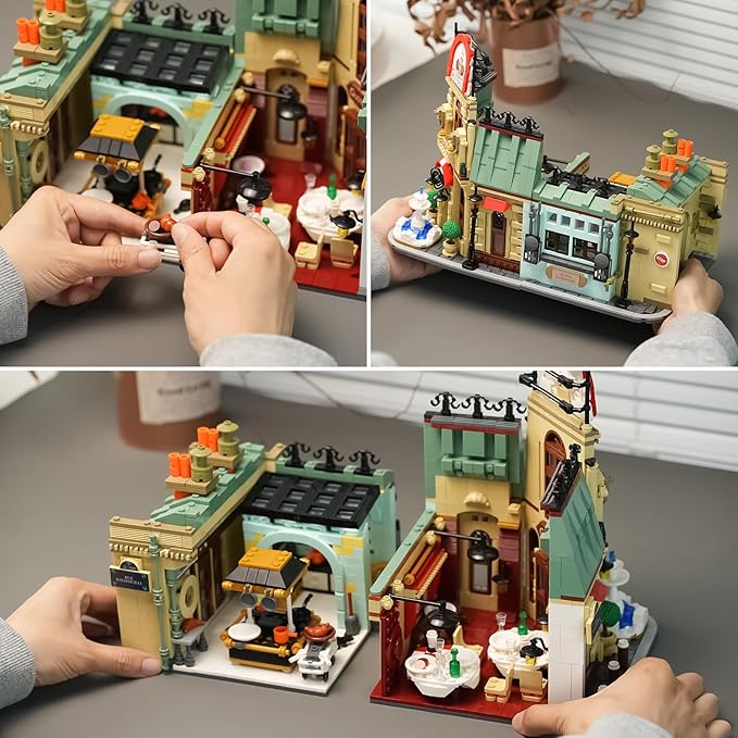 Enjbrick Parisian Garden Hotel & City Kitchen Building Set, 2376Pcs Modular House Architecture Kit Compatible with Lego, French Bistro Gourmet Chef Model, Romantic Street View Gift for Adults