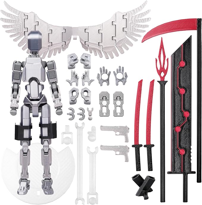 (Assembly Completed Dummy 20 Action Figure, 8.1 inches， Strong Magnetic Accessories， 8 Types of Weapons 3D Printed Robot Multi-Jointed Movable, Spider Ninja Series (Bright Silver)