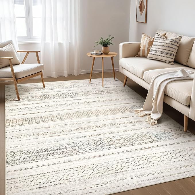 Nakagishi Boho 4x6 Area Rug Living Room Rugs Machine Washable Multi Color | Soft, Pet & Kid Friendly, Carpet for Living Room/Bedroom/Office/Kitchen/Nursery, Daily Home Decor Stain Resistant Moroccan