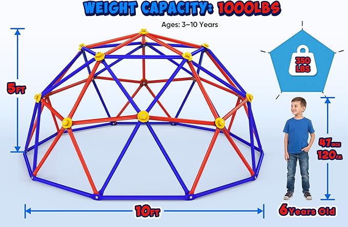 Zupapa 10FT Climbing Dome with Hammock, Outdoor Jungle Gym for Kids, Geometric Dome Climber Supporting 1200LBS Outdoor Play Equipment, Purple&Red
