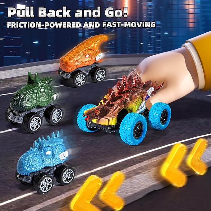 Toddler Robot Dinosaur Truck Toys for Kids Boys Ages 3-5 5-7, Black Carrier Dinosaur Truck with 5 Pull Back Dino Cars, 3 4 5 6 7 Years Old Boys Girls Birthday