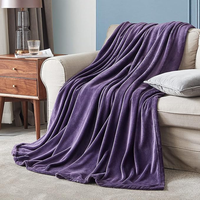 Hansleep Queen Purple Fleece Blanket, Soft Flannel Bed Blanket | Fuzzy Cozy Blanket 90x90 Inches, Multi-use for Bed, Sofa, Couch, Travel, Camping, All Season Warm Lightweight Cover