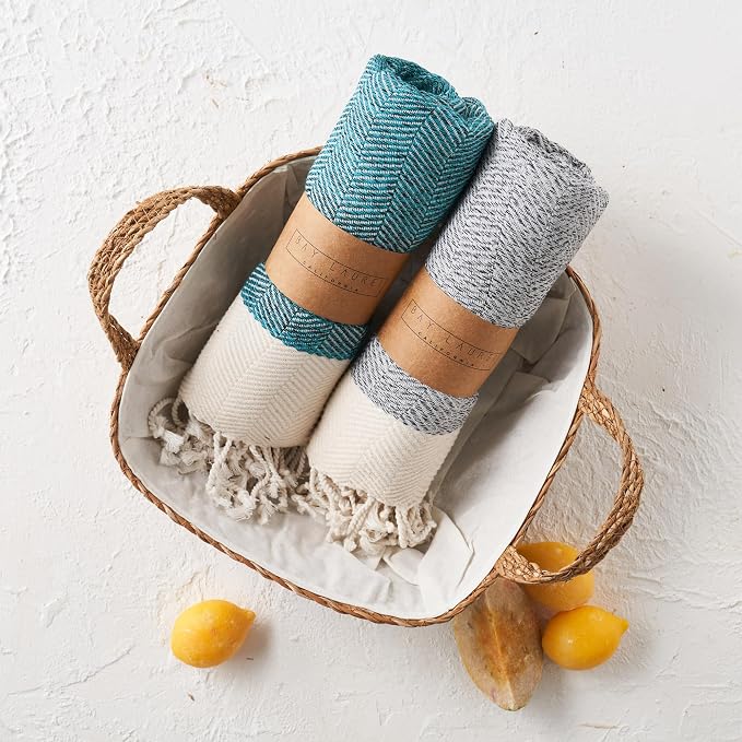 BAY LAUREL Turkish Hand Towel – Pack of 2 | Soft & Absorbent Decorative Towels for Bathroom, Hand, Face, Hair, Gym, Yoga, SPA, Kitchen & Tea | Boho Decor (Petrol, Herringbone 16x40 Inches (Set of 2)