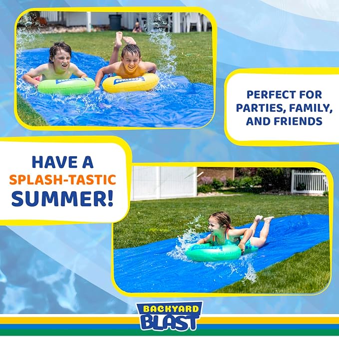 BACKYARD BLAST Giant Slip and Slide for Adults and Kids - Heavy Duty Large Slip n Slide Water Slide for Kids Backyard Outdoor Water Play Includes Inflatable Riders