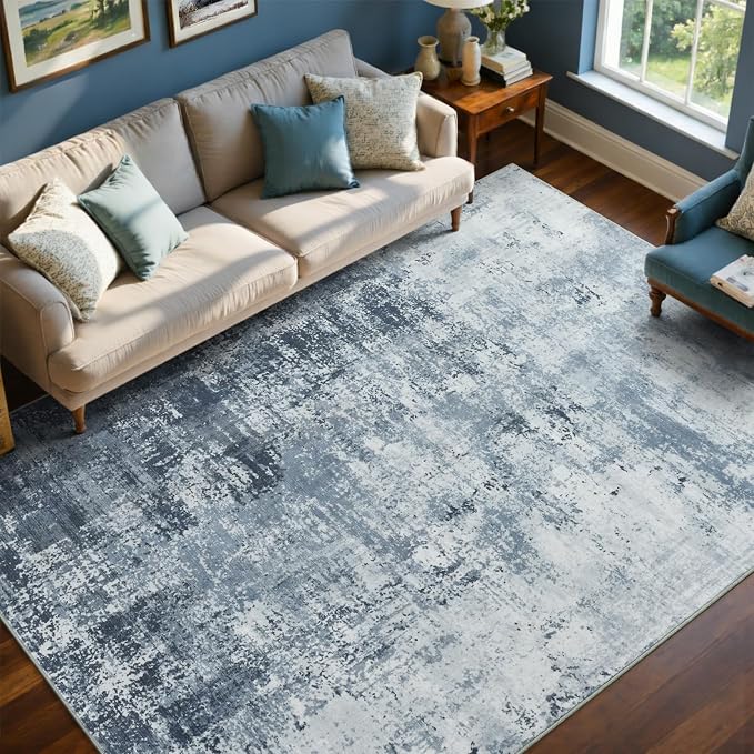 5x7 Ft Area Rugs for Living Room, Soft Non-Slip Washable Rugs Modern Abstract Pattern Carpet for Bedroom Indoor Floor Nursery Home Decor (Blue)