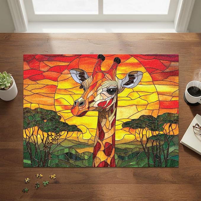 Sunset Giraffe #10 – 1000 Piece Jigsaw Puzzle for Adults | Premium European Blue Board | Satin Low-Glare Finish | Ribbon Cut | Bonus Poster | Display-Worthy Box | Printed in USA | Final Piece Puzzles